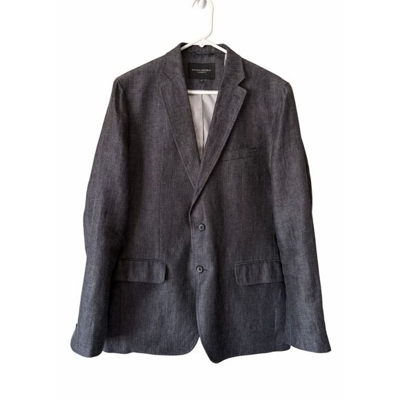 Banana Republic Men’s Blazer Jacket Linen Herringbone Tailored Fit Gray 40R